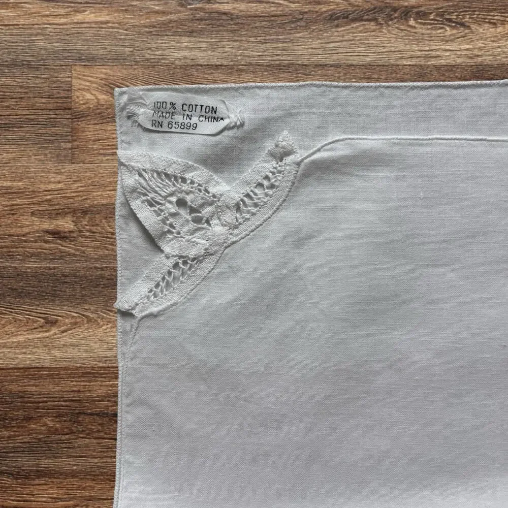 White Cotton Napkins Set 5 Cutwork Embroidered Lace 16